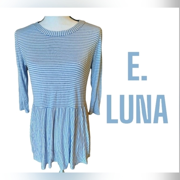 E Luna Tops - E Luna Blouse Blue And White Striped Womens Size Medium